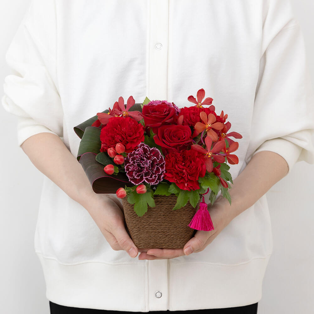 【敬老の日】フラワーアレンジメント/花ギフト・プレゼント｜イイハナ・ドットコム（花ギフトの専門店）｜敬老の日 アレンジメント「寿花（ことはな）〜茜〜」｜出荷実績400万件以上、13時までのご注文は最短翌日お届け(一部商品は除きます）。インターネットで24時間受付中。千趣会（ベルメゾン）のお花屋さん e87.com